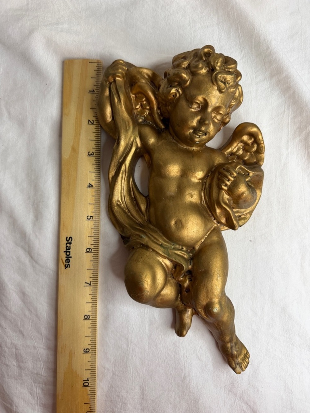 Mid-Century Gold Angel Wall Hanging – Renaissance Style Gilded Cherub Decor - Picture 6 of 9